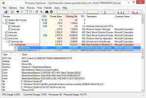 Showing the lower pane with DLL and handle information in Process Explorer